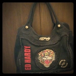 Ed Hardy by Christian Audigier black cotton purse